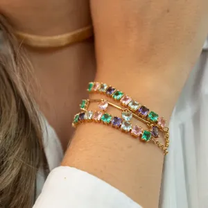 PULSEIRA DOURADA CORAÇÃO ZIRCÔNIA MULTICOR