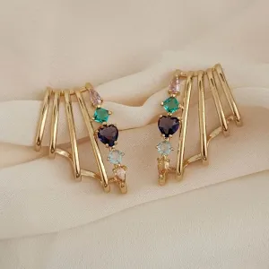 BRINCO DOURADO EAR CUFF CRAVEJADO EM NAVETES COLORIDAS