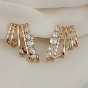 BRINCO DOURADO EAR CUFF CRAVEJADO EM NAVETES CRISTAL