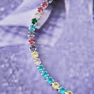 PULSEIRA RIVIERA BANHO DE PRATA ZIRCÔNIAS COLORIDAS