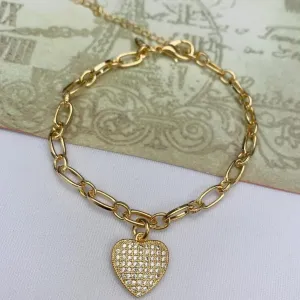 PULSEIRA DOURADA CORAÇÃO CRAVEJADO EM MICROZIRCÔNIAS CRISTAL