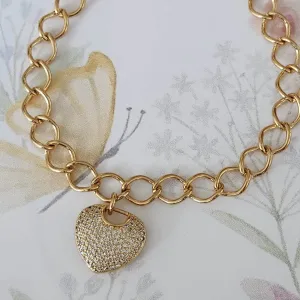 PULSEIRA DOURADA CORAÇÃO CRAVEJADO EM MICROZIRCÔNIAS CRISTAL