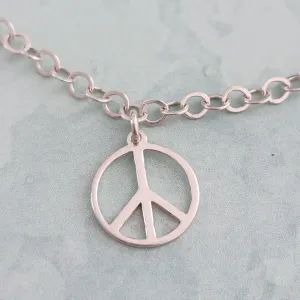 PULSEIRA PRATA 925 PINGENTE SIMBOLO PAZ E AMOR