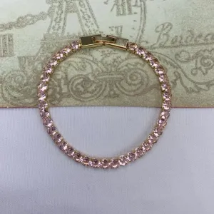 PULSEIRA DOURADA CRAVEJADA EM ZIRCÔNIAS QUARTZO ROSA