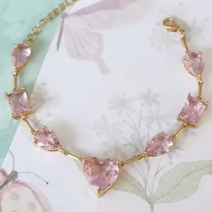 PULSEIRA DOURADA PEDRAS ROSA