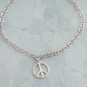 PULSEIRA PRATA 925 PINGENTE SIMBOLO PAZ E AMOR