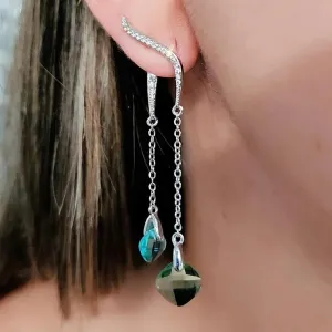 EAR JACKET RÓDIO BRANCO ZIRCÔNIAS VERDE