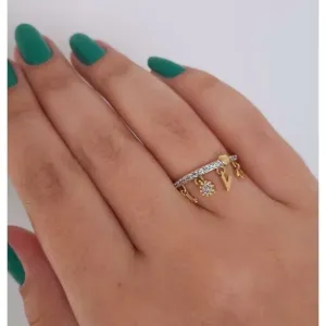 ANEL DOURADO PINGENTES LOVE ZIRCÔNIAS CRISTAL