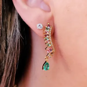 BRINCO EAR CUFF DOIS EM UM COM ZIRCÔNIAS COLORIDAS