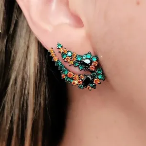 EAR JACKET RÓDIO NEGRO CRAVEJADO COM ZIRCÔNIAS MULTICOLORIDAS