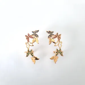 BRINCO DOURADO EAR CUFF BORBOLETA ZIRCÔNIAS MULTICOR