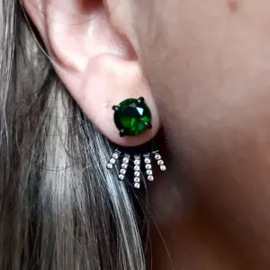 EAR JACKET RÓDIO NEGRO PEDRA ESMERALDA CRAVEJADO MICROZIRCÔNIAS CRISTAL