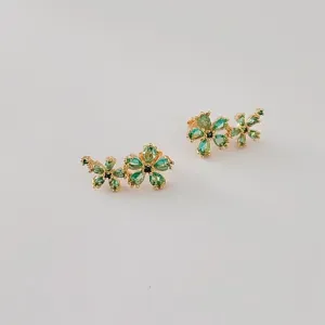 BRINCO EAR CUFF DOURADO FLORES VERDE CLARO