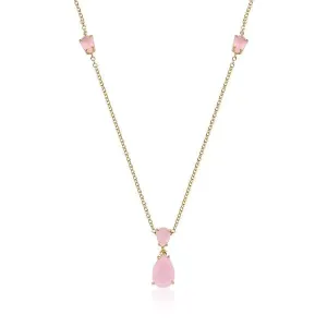 COLAR DOURADO PINGENTE QUARTZO ROSA