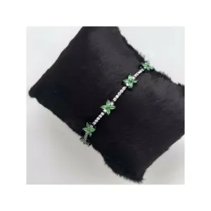 PULSEIRA RÓDIO NEGRO FLORES VERDES CRAVEJADAS