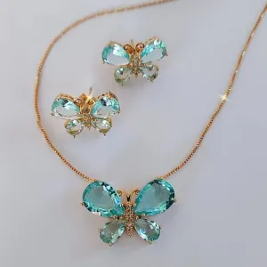 CONJUNTO DOURADO BORBOLETA ZIRCÔNIA