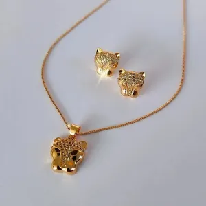 CONJUNTO DOURADO TIGRE CRAVEJADO EM MICROZIRCÔNIAS CRISTAL