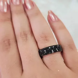 ANEL PRATA 925 AMOR CRAVEJADO MICROZIRCÔNIAS NEGRAS E CRISTAL