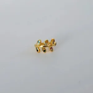 BRINCO PIERCING FAKE DOURADO PÉTALAS ZIRCÔNIA MULTICOLORIDAS