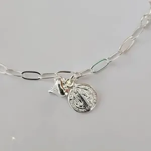 PULSEIRA PRATA PINGENTE SÃO BENDO E CORAÇÃO