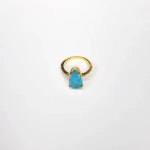 ANEL DOURADO PEDRA GOTA AZUL CRAVEJADO MICROZIRCÔNIAS CRISTAL