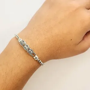 PULSEIRA SHAMBALA RÓDIO BRANCO CORAÇÕES CRAVEJADOS MICROZIRCÔNIAS NEGRAS