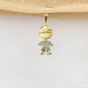 PINGENTE DOURADO MENINO CRAVEJADO MICROZIRCÔNIAS CRISTAL CABEÇA MÓVEL