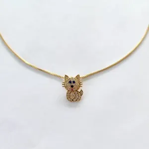 COLAR DOURADO PINGENTE GATO CRAVEJADO MICROZIRCÔNIAS CRISTAL