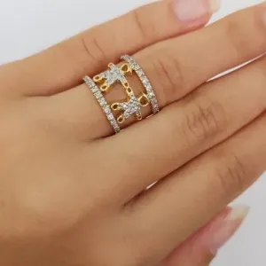 ANEL DOURADO DUPLO MENINOS CRAVEJADO MICROZIRCÔNIAS CRISTAL