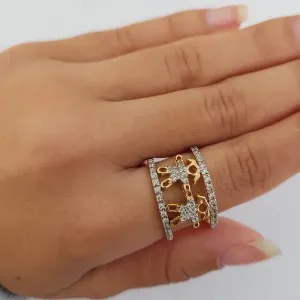 ANEL DOURADO DUPLO MENINAS CRAVEJADO MICROZIRCÔNIAS CRISTAL