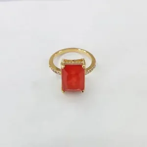 ANEL DOURADO PEDRA LARANJA CRAVEJADO MICROZIRCÔNIAS CRISTAL