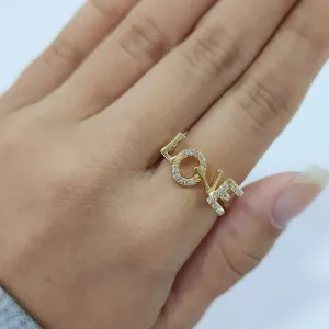 ANEL DOURADO LOVE CRAVEJADO MICROZIRCÔNIAS CRISTAL