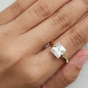 ANEL DOURADO ZIRCÔNIA CRISTAL QUADRADA