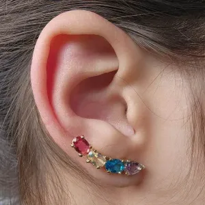 EAR CUFF DOURADO PEDRAS MULTICOLORIDAS