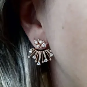 EAR JACKET LEQUE DOURADO COM ZIRCÔNIAS CRISTAL