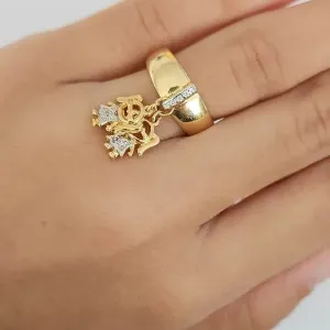 ANEL DOURADO PINGENTE MENINAS MICROZIRCÔNIAS CRISTAL