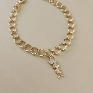 PULSEIRA DOURADA CORAÇÃO MENINO CRAVEJADO EM MICROZIRCÔNIAS CRISTAL