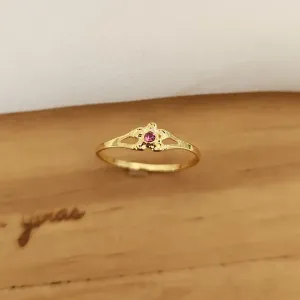 ANEL SOLITÁRIO FLOR COM ZIRCÔNIA ROSA INFANTIL/FALANGE