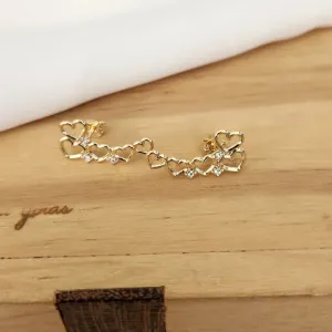 BRINCO EAR CUFF CORAÇÕES COM DETALHES EM ZIRCÔNIAS