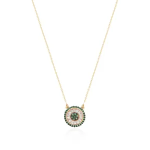 COLAR DOURADO PINGENTE PIZZA MICROZIRCÔNIAS CRISTAL E VERDE M