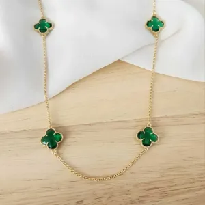 COLAR COM 4 PINGENTES TREVO DE QUATRO FOLHAS VERDE PEDRA INSPIRAÇÃO ALHAMBRA DE VAN CLEEF