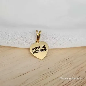 PINGENTE DOURADO CORAÇÃO AMOR DE MADRINHA