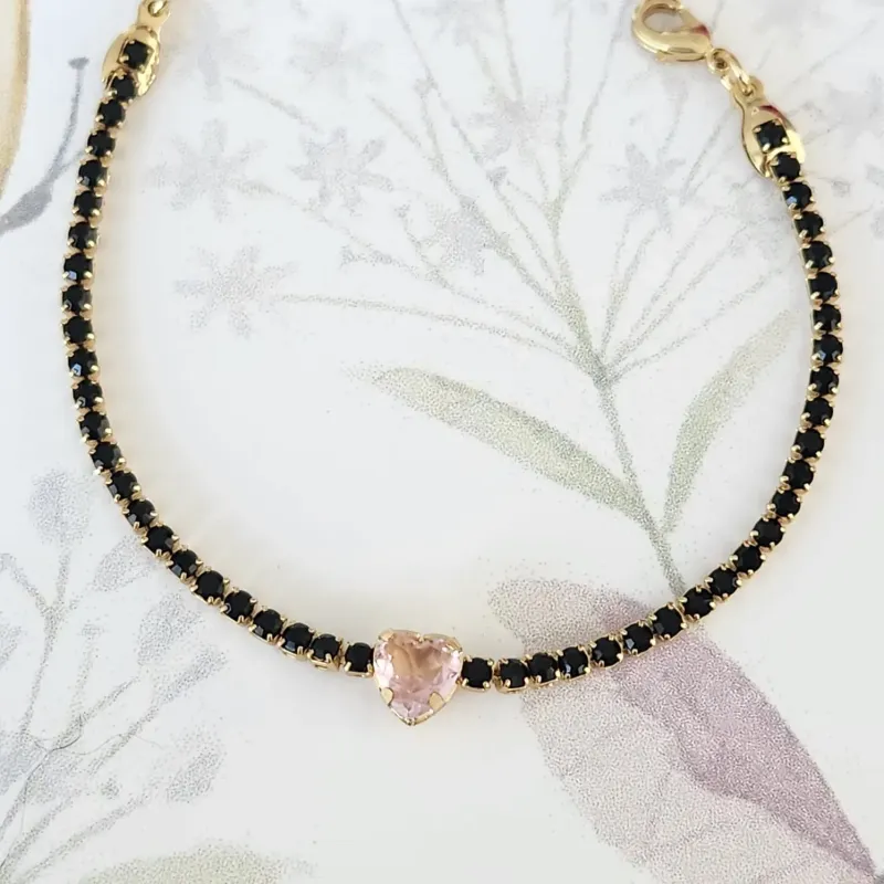 PULSEIRA DOURADA CRAVEJADA EM ZIRCÔNIAS NEGRAS