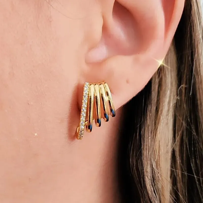 BRINCO DOURADO EAR CUFF DOIS EM UM