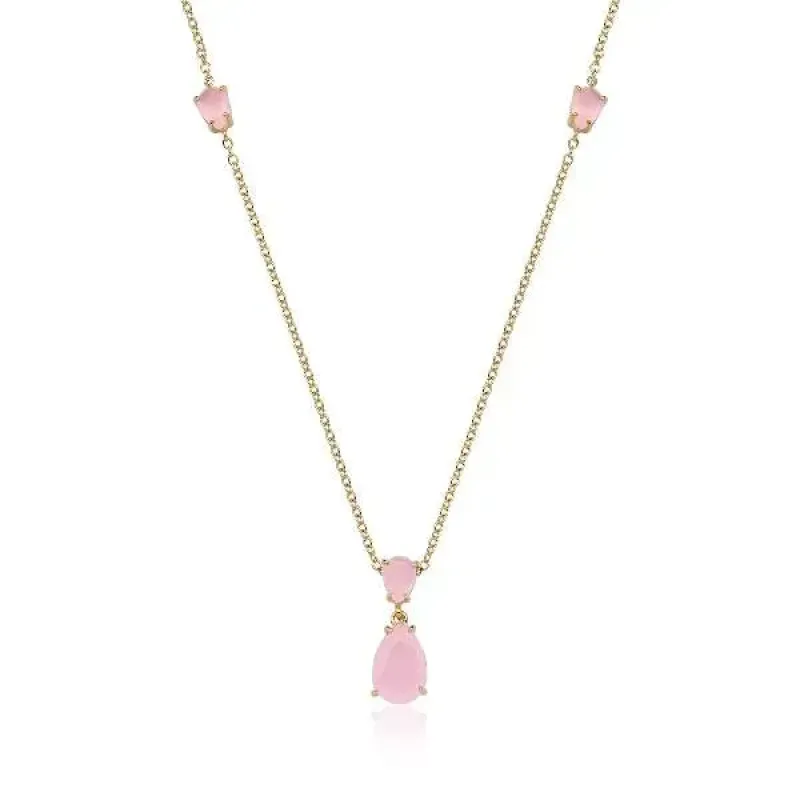 COLAR DOURADO PINGENTE QUARTZO ROSA