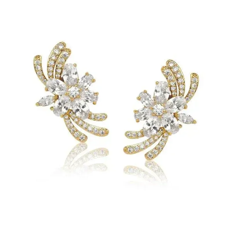 EAR CUFF DOURADO FLOR COM ZIRCÔNIAS CRISTAL