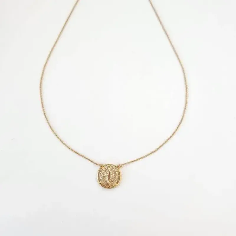 COLAR PINGENTE REDONDO BAGUETES DOURADO - ZIRCÔNIA CRISTAL