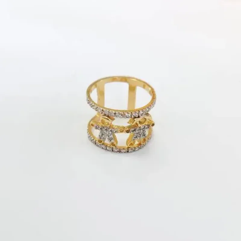 ANEL DOURADO DUPLO CASAL CRAVEJADO MICROZIRCÔNIAS CRISTAL