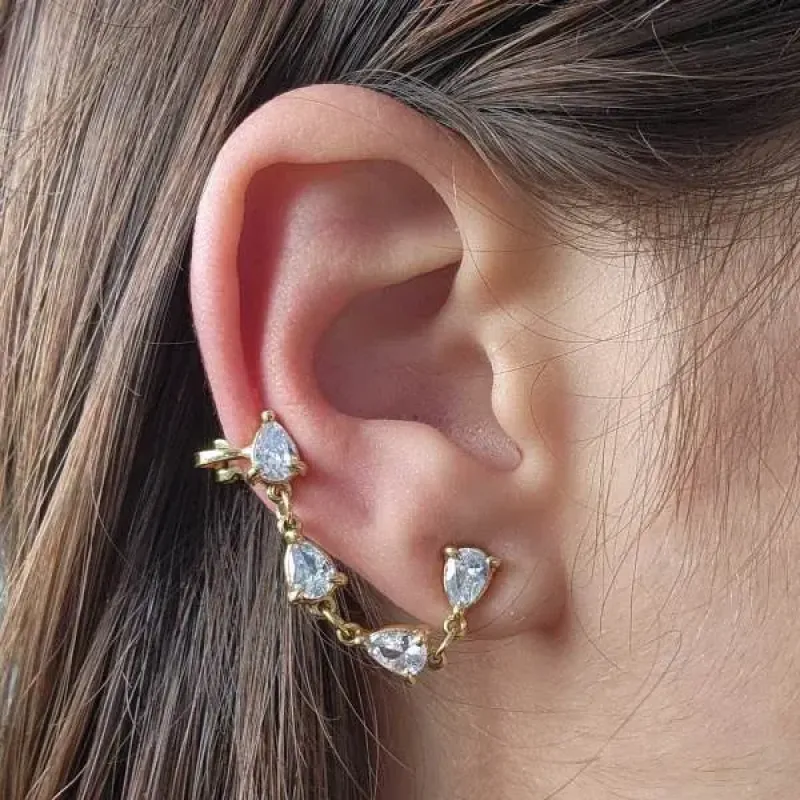 EAR PIERCING DOURADO ZIRCÔNIAS CRISTAL