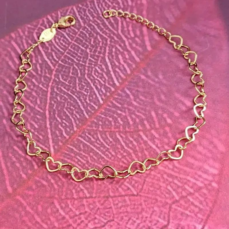 PULSEIRA DOURADA ELOS DE CORAÇÃO